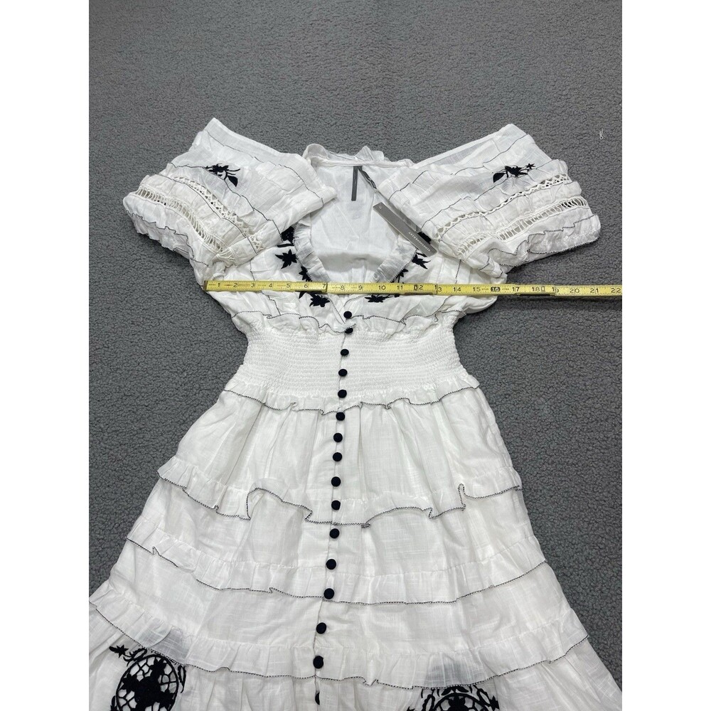 Anthropologie Mini Dress Ivory Embroidered Ruffled Vacay Preppy Boho Sz  XS NWT - Picture 6 of 13